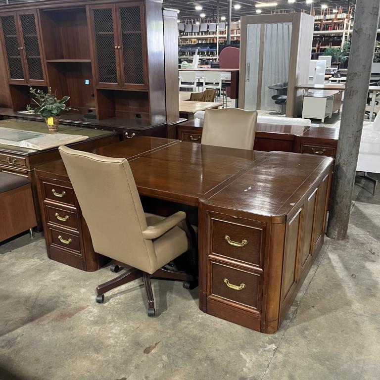 Traditional Partners Desk w/ Credenza - click to see full size photo