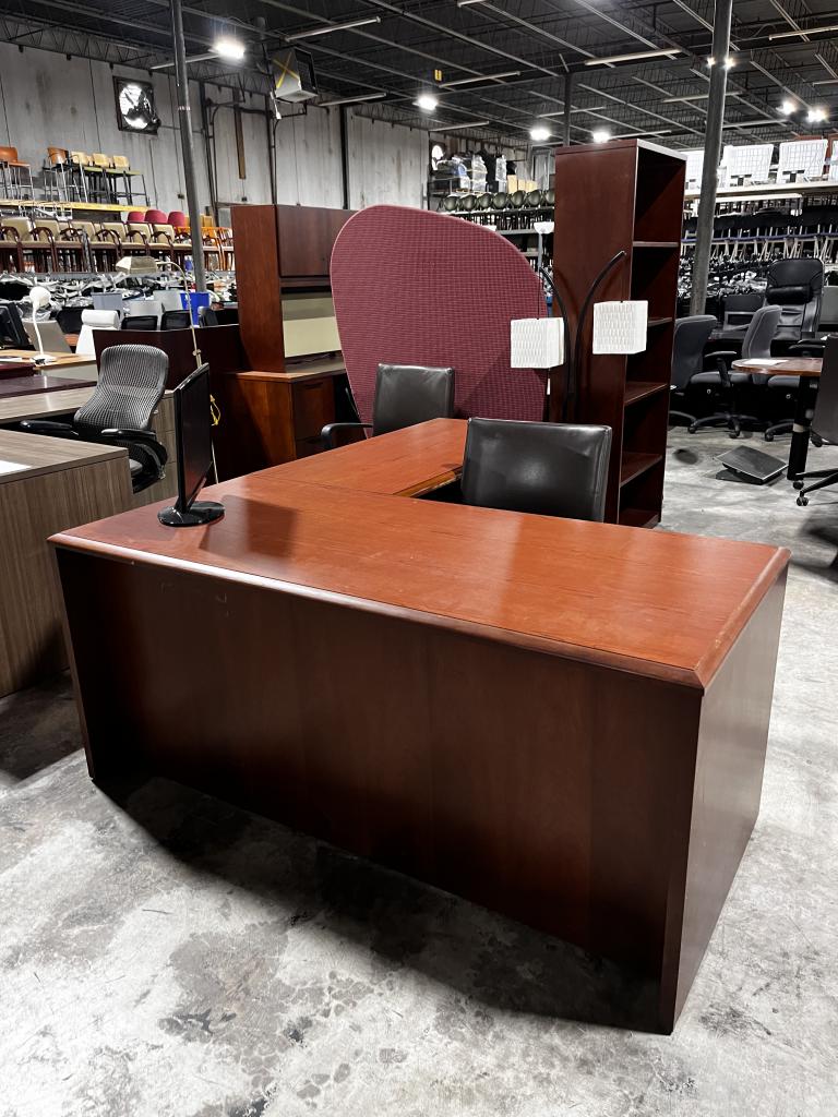 Cherry Double Ped L-Desk - click to see full size photo
