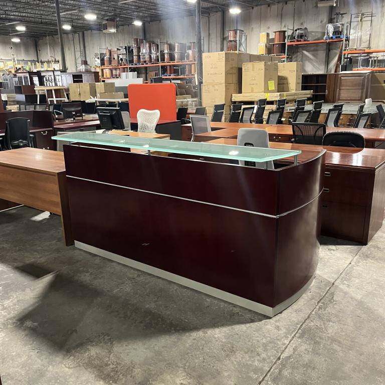 Glass Top Mahogany Receptionist Desk - click to see full size photo
