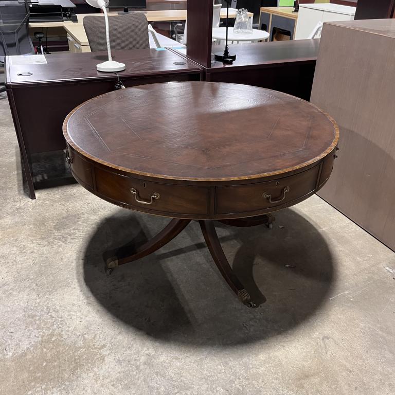 Walnut Leather Top Table - click to see full size photo