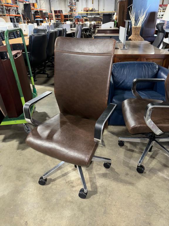 Via Brown Leather High-Back Task Chairs - click to see full size photo